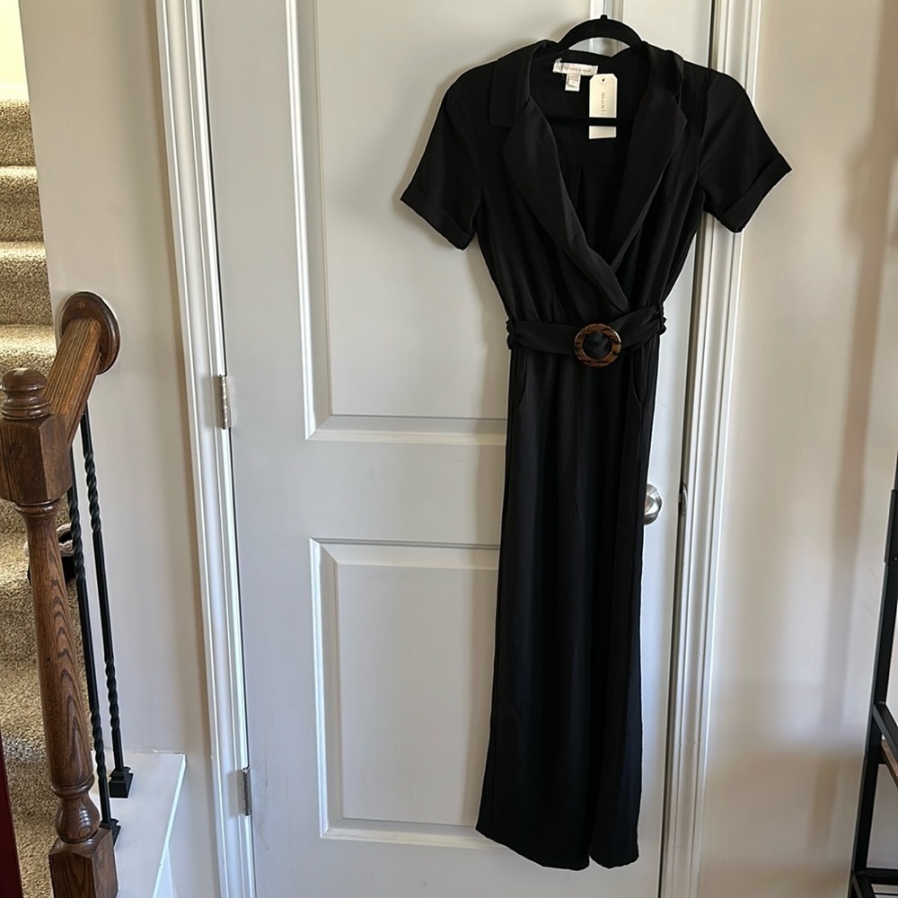 Monteau Belted Plunging Jumpsuit - Picture 2 of 9